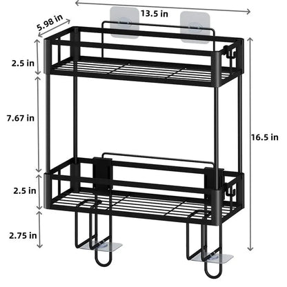 2-Tier Over Toilet Storage Shelf - Wall Mounted with Hooks  Paper Holder, Bathroom Space Saver Organizer for Home,
