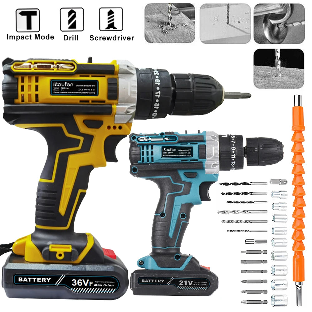 Multifunctional 21V rechargeable impact drill lithium battery cross-border flashlight gun drill