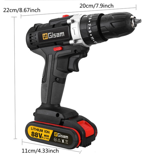 21V Cordless Drill Electric Impact Drill Rechargeable Electric Screwdriver Lithium-Ion Battery 2 Speed DIY Driver Power Tools