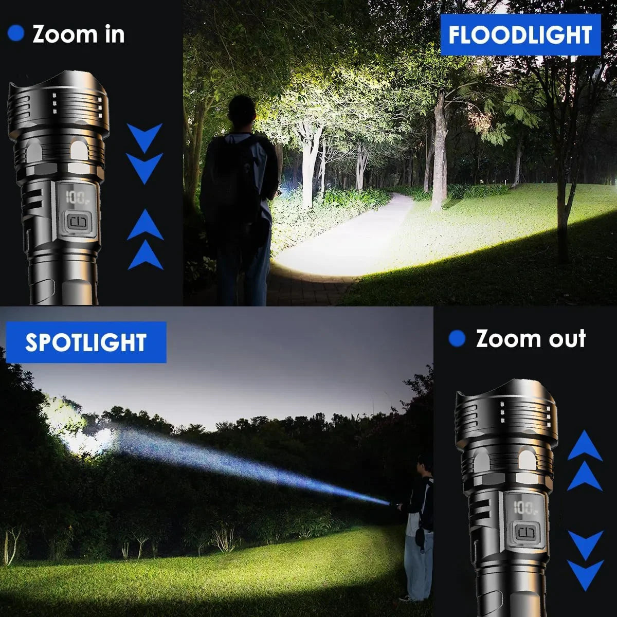 USB Rechargeable High Power LED Flashlight Super Bright Torch, Portable Hand Light for Camping, Hiking  Emergency Survival