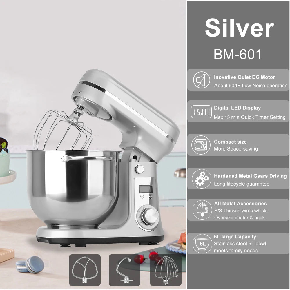 6-Speed,Kitchen Food Stand Mixer, with Blender, Quiet Motor, Cream Egg Whisk and Whip Dough Kneader,