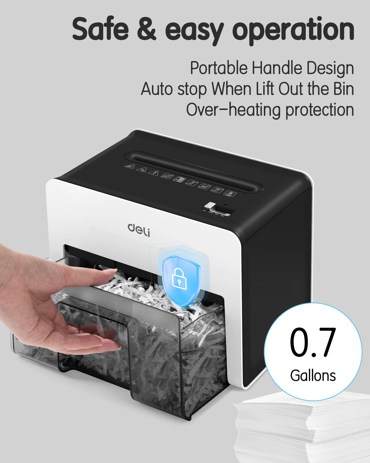 Deli 8-Sheet Paper Shredder Home Office Use Shredder, Mini Desktop Crosscut Shredder with 0.7 Gallon Bin Shred Credit Card/Mail