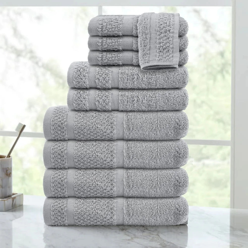 10 Piece Cotton Towel Set Soft Absorbent Bath Towels Quick Dry Durable Washcloths Hand Towels