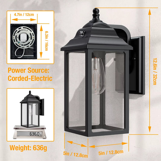 2 Sets Porch Lights Outdoor Wall Lantern Decor for Exterior House Garage Patio Lights-Black