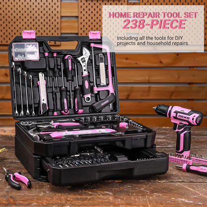 Home Mechanic Toolbox with 12V Power Cordless Drill Hand Repair Tools Sets Combo Kits Storage Organizer Drawer Case