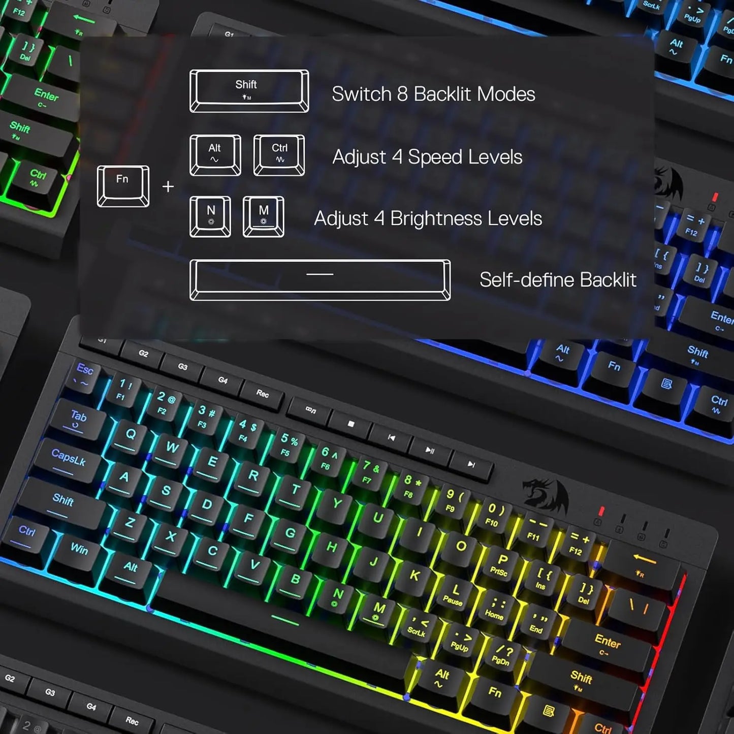 Wired RGB Membrane Gaming Keyboard, Compact 61 Keys Linear Mechanical-Feel Switch