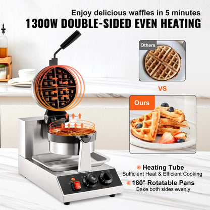 Electric Stainless Steel Round Waffle Non-Stick Waffle maker Machine Teflon-Coated Baking Pans