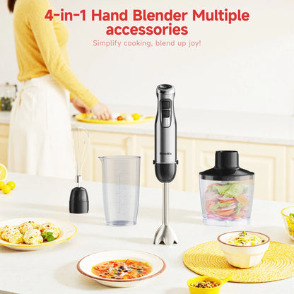 4 in 1 High Power 1200W Immersion Hand Stick Blender Mixer Includes Chopper and Smoothie Cup Stainless Steel Ice Blades