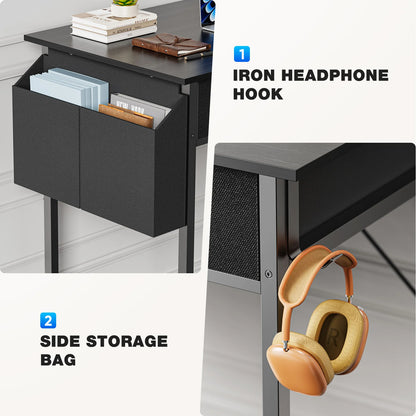 32 Inch Modern Office Computer Desk with Fabric Storage Drawers Space Side Bag Metal Frame Adjustable Feet For Home PC Table