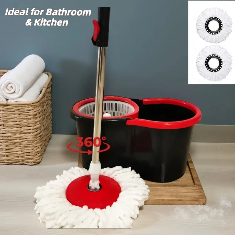 360° Spin Mop and Bucket with Soap Dispenser, 2 Microfiber Mop Heads, 61" Stainless Steel Handle, 20QT EasyWring Floor Cleaning